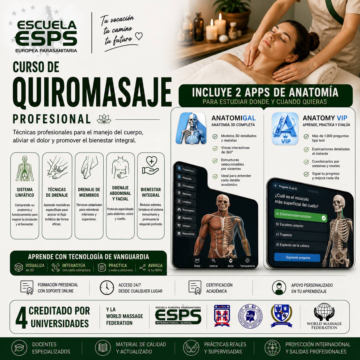 Si buscas un curso de masaje en Vigo, un curso de masaje deportivo o una escuela de masaje en Vigo que te ofrezca una formación completa, práctica y orientada al empleo, esta profesión puede convertirse en tu camino hacia un futuro estable y lleno de oportunidades.
